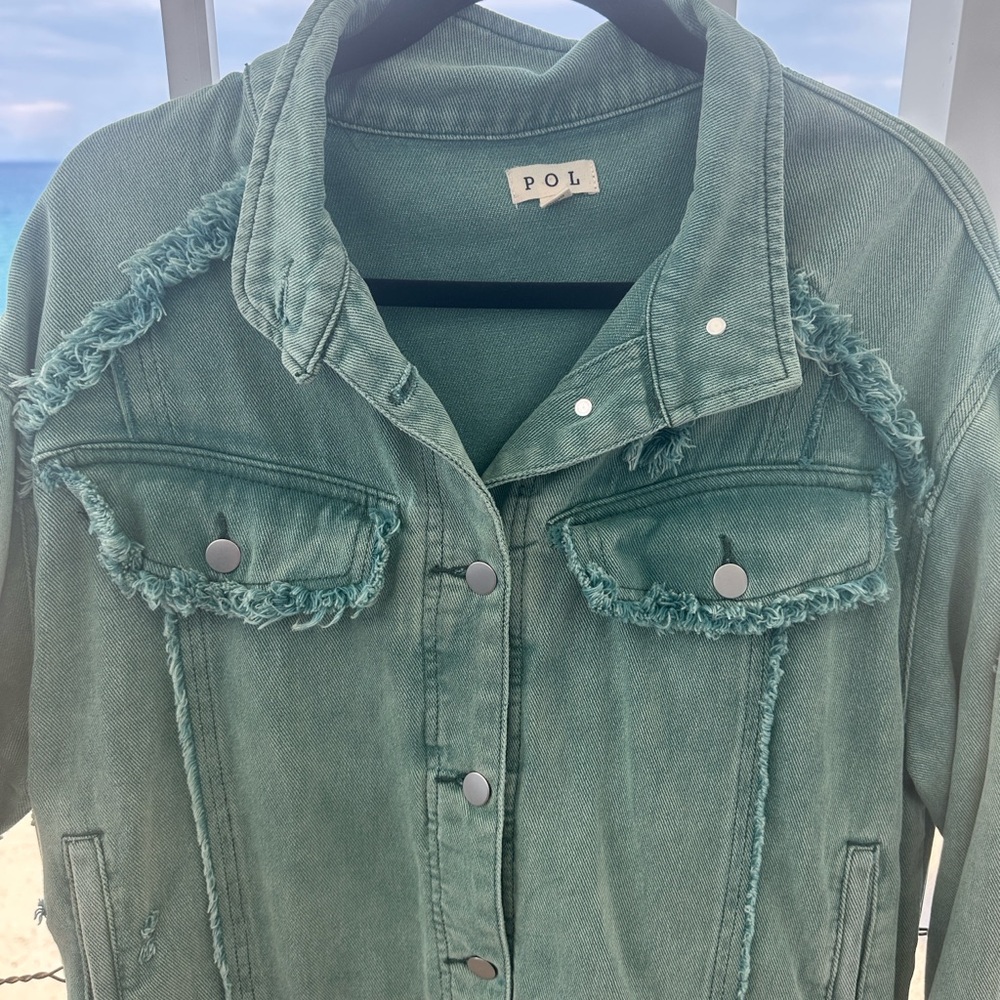 POL fringe turquoise/olive woman's Jean Jacket - Picture 6 of 10